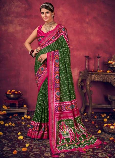 Pink And Green Colour Kesariya 4 Shubh Shree Velvet Tusser Silk Ethnic Wear Saree Collection 4003